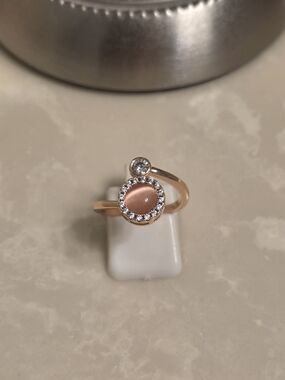 Rose Gold Cat's Eye Spinner Ring with Cubic Zirconia Size 7